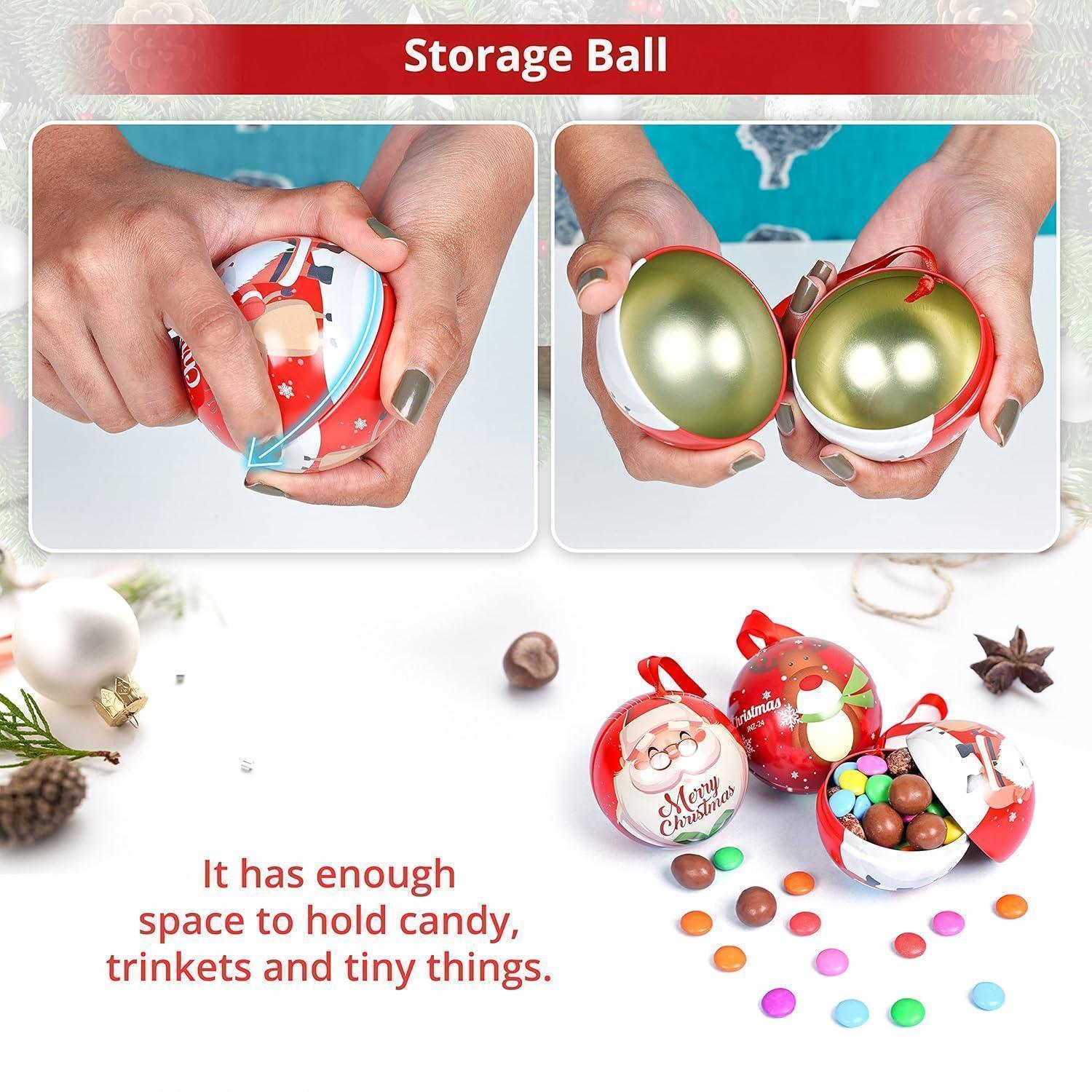 Christmas Ball Tin Box | Perfect for Candy & Tree Decorations | Random Prints Per Pack | Pack of 6 - Image 3