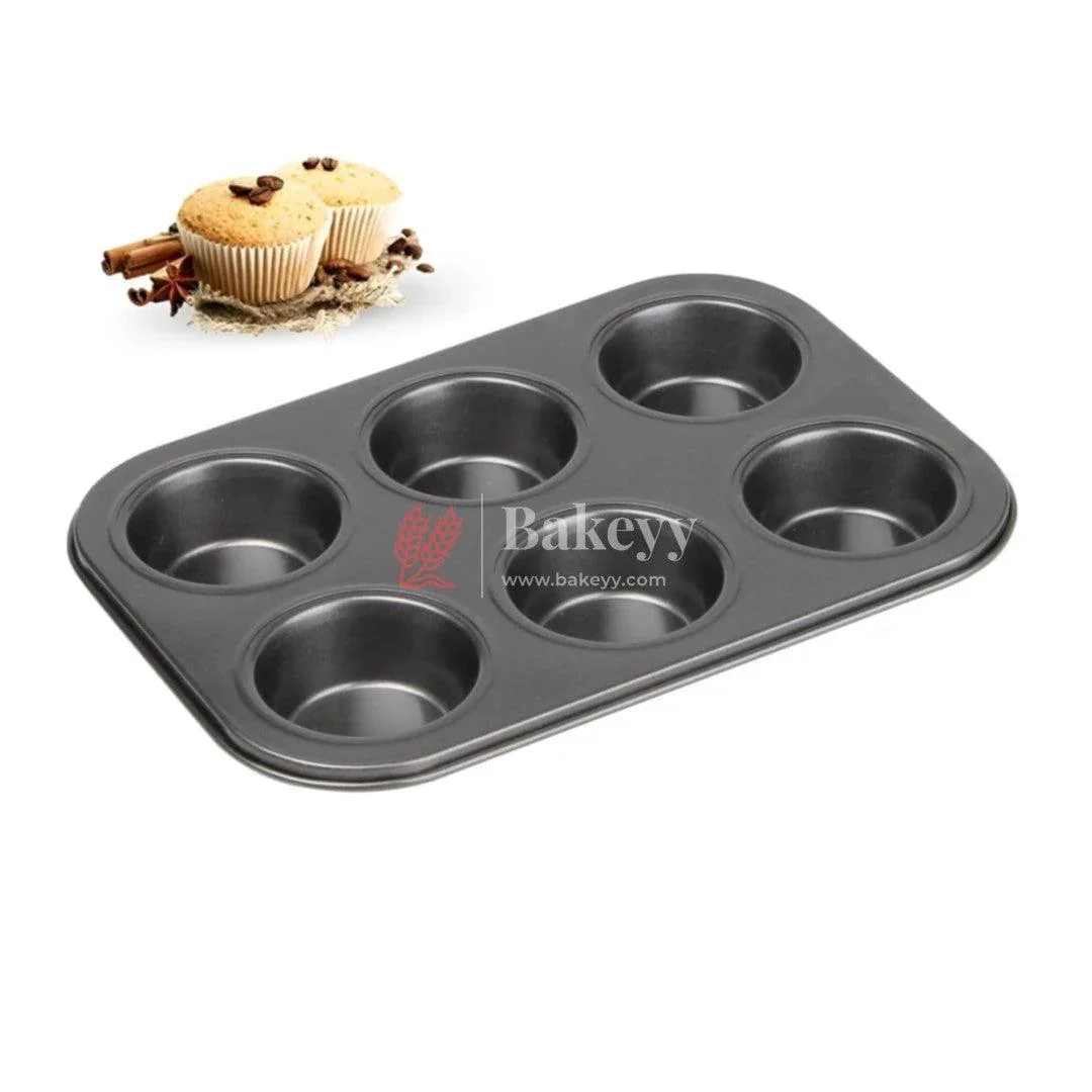6 Slot Tray Cup Muffin Pan Tins Mould | Baking Cupcake | Non-Stick Mould | Reusable Tray Pan Mould | Non-Stick (Black) - Image 3
