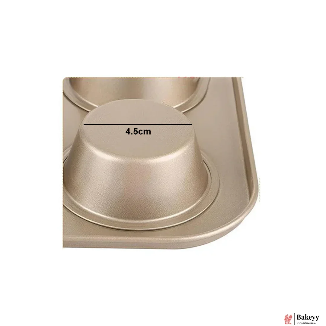 6 Slot Tray Cup Muffin Pan Tins Mould | Baking Cupcake | Non-Stick Mould | Reusable Tray Pan Mould | Non-Stick (Chrome Gold) - Image 3