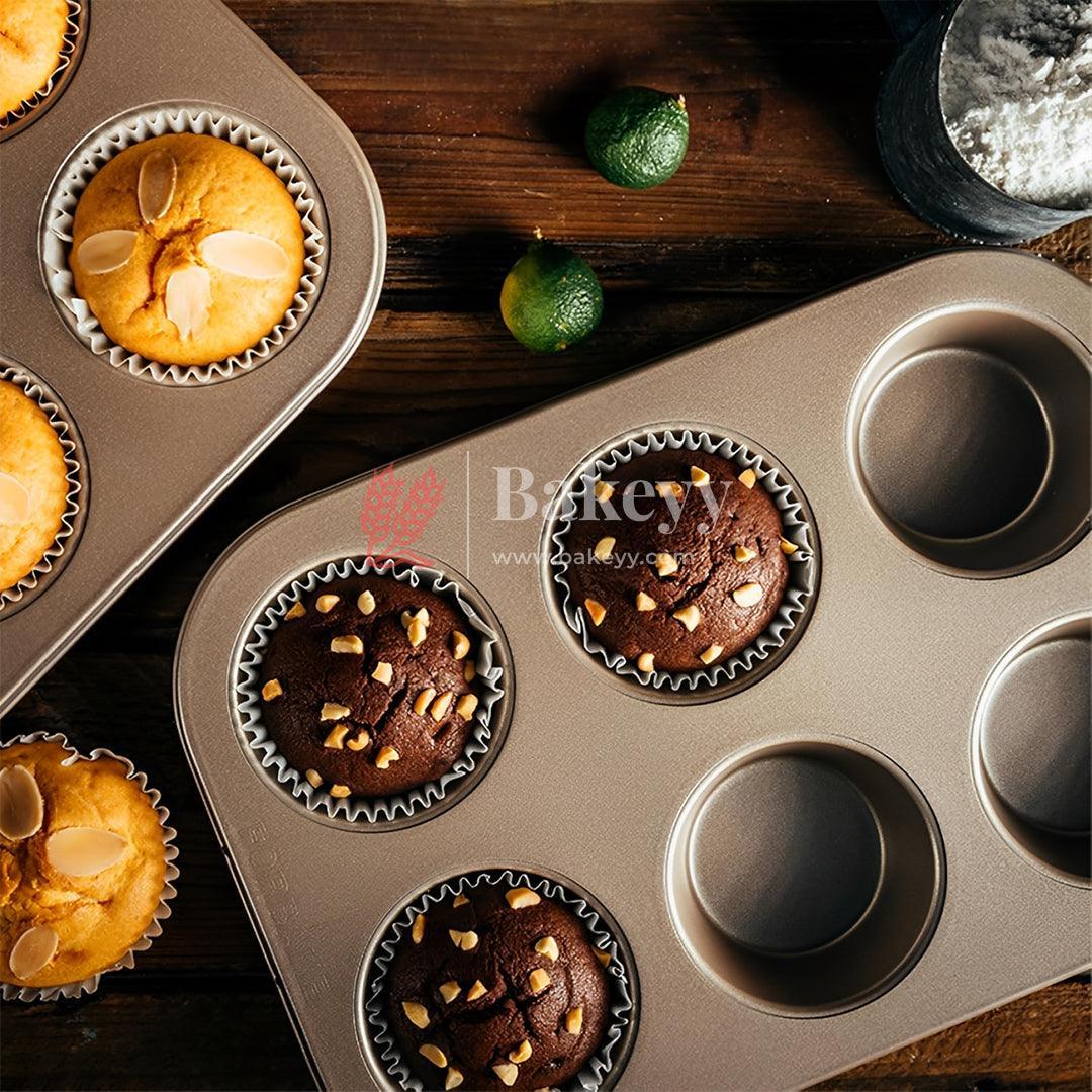 6 Slot Tray Cup Muffin Pan Tins Mould | Baking Cupcake | Non-Stick Mould | Reusable Tray Pan Mould | Non-Stick (Chrome Gold) - Image 4