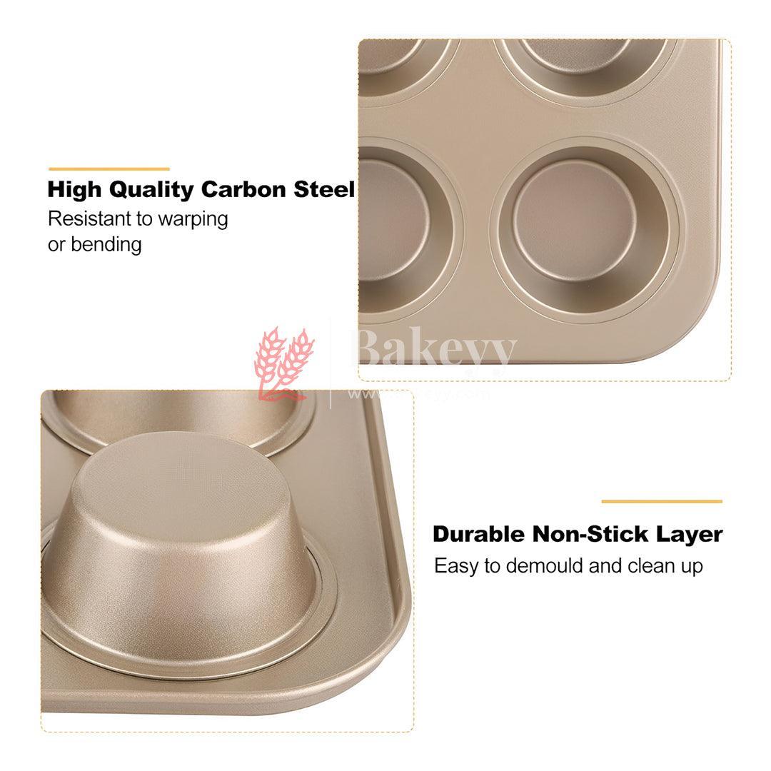6 Slot Tray Cup Muffin Pan Tins Mould | Baking Cupcake | Non-Stick Mould | Reusable Tray Pan Mould | Non-Stick (Chrome Gold) - Image 6