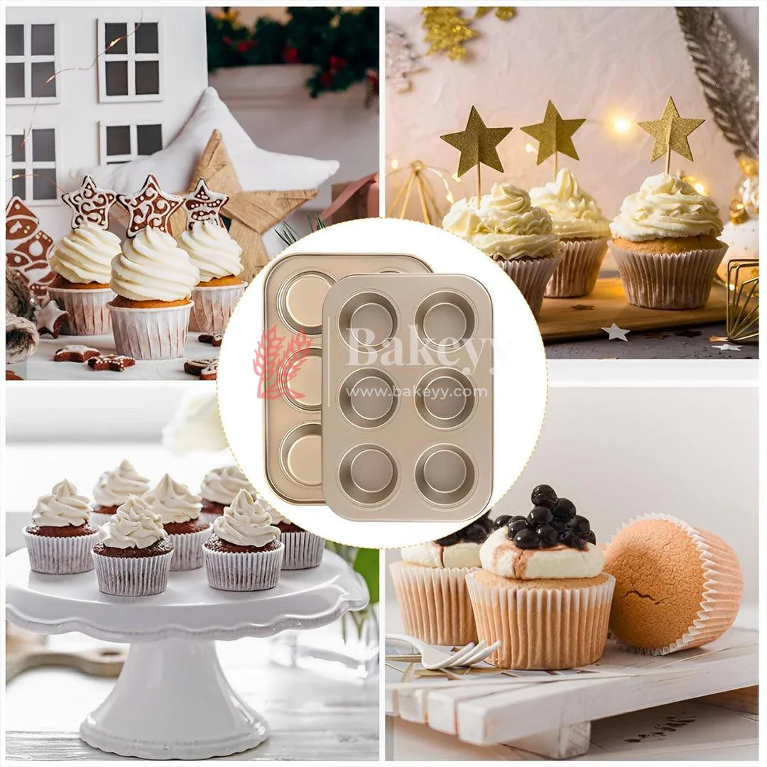6 Slot Tray Cup Muffin Pan Tins Mould | Baking Cupcake | Non-Stick Mould | Reusable Tray Pan Mould | Non-Stick (Chrome Gold) - Image 7