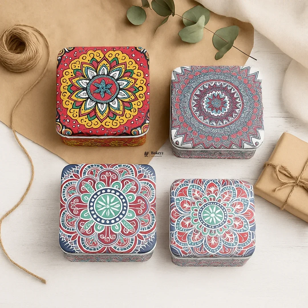 Square Mandala Print Tin Box | Mandala Print | Tin Box
