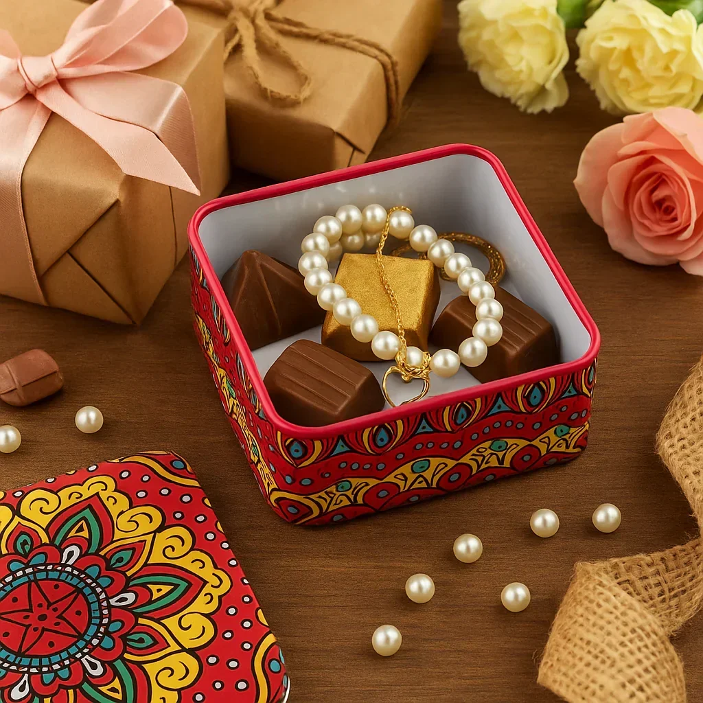 Square Mandala Print Tin Box | Mandala Print | Tin Box - Image 3