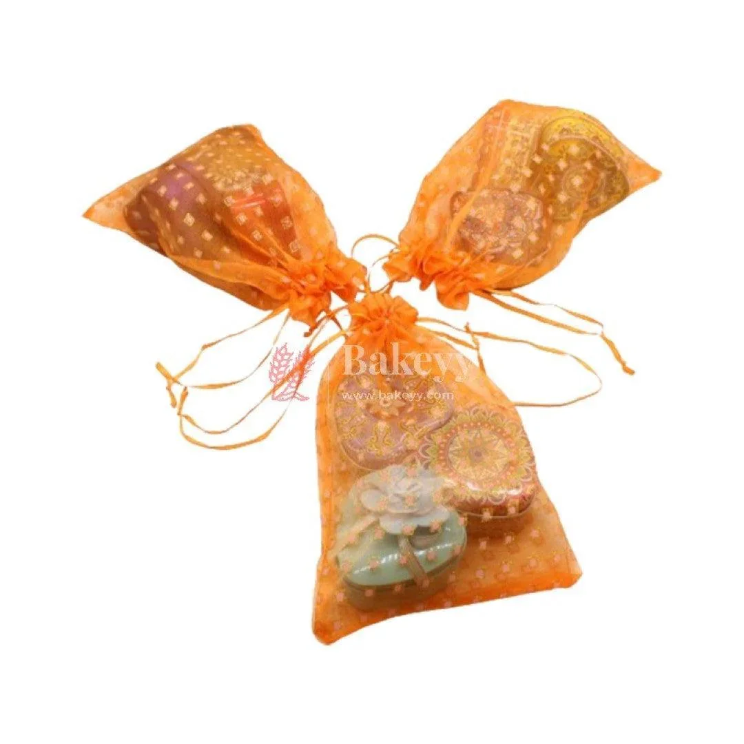 16x20 CM | Dotted Designs Organza Potli Bags | Pack of 50 | Orange Color | Candy Bag - Image 3