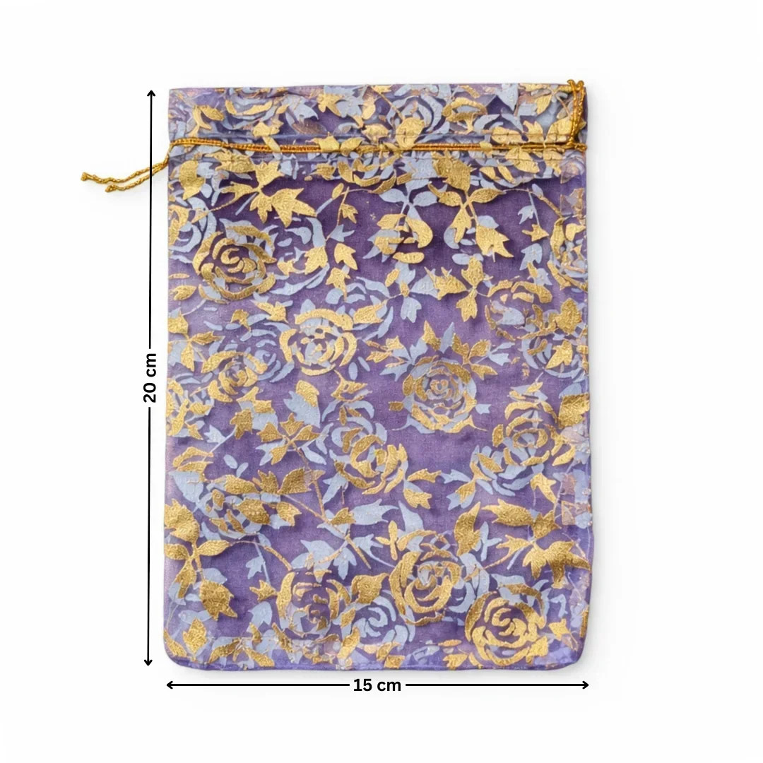 Printed Organza Potli Bags | Lavender Color - Image 3