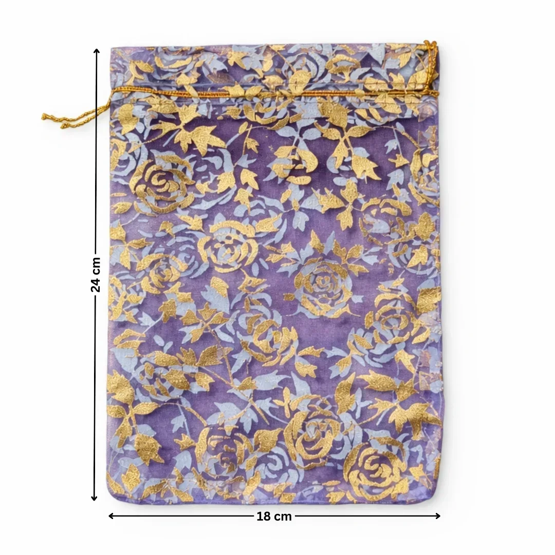 Printed Organza Potli Bags | Lavender Color - Image 4