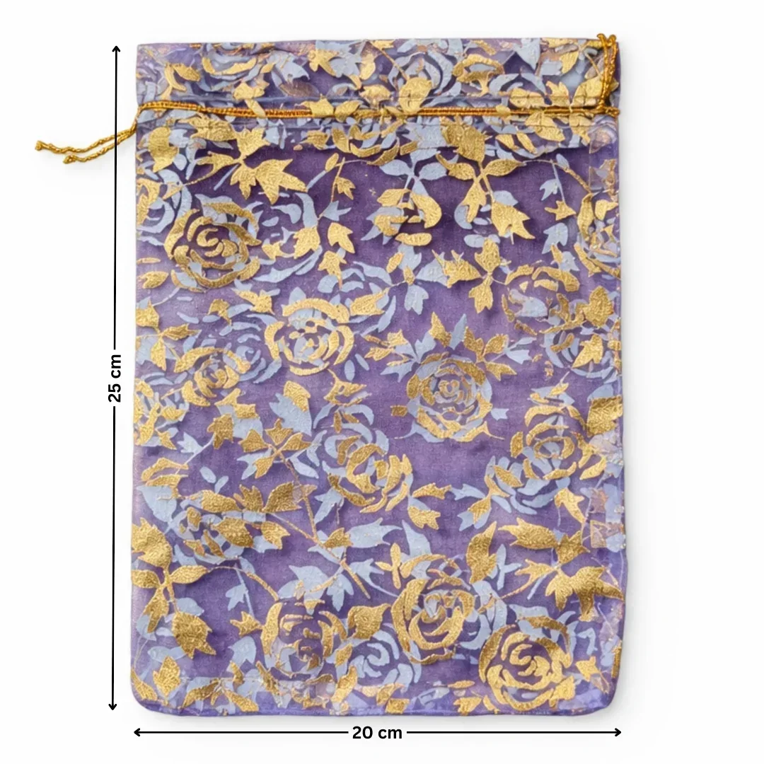 Printed Organza Potli Bags | Lavender Color - Image 5