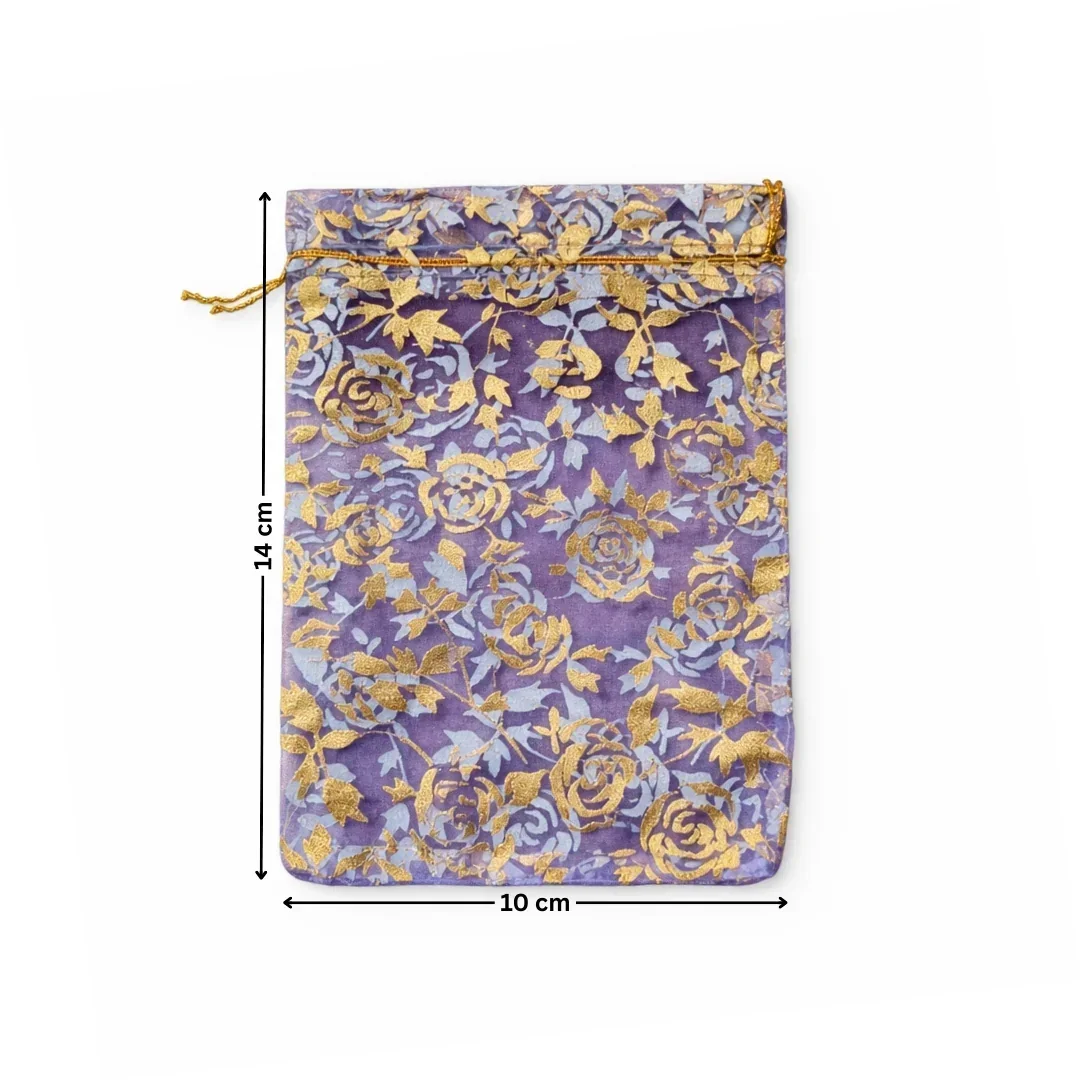 Printed Organza Potli Bags | Lavender Color - Image 6