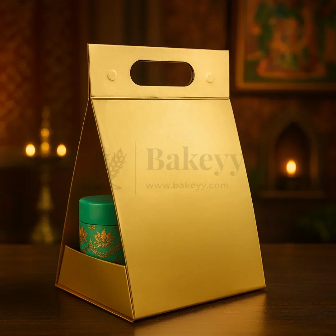 7.5x5x10 Inches | Triangular Collapsible Hamper Box | Gold | Pack of 1 - Image 4