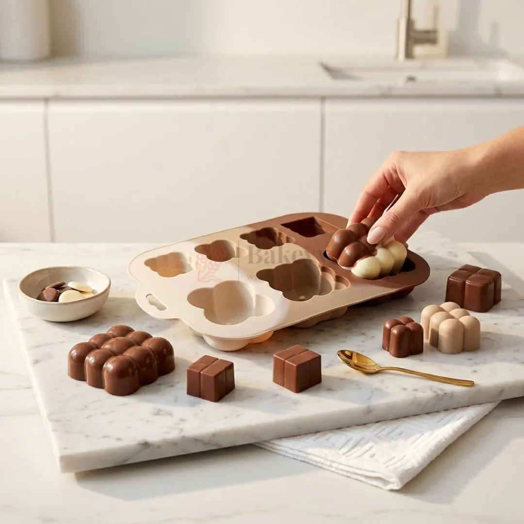 7 Cavity Geometric Bubble Cube Silicone Dessert & Chocolate Mould | Pack of 1 - Image 4
