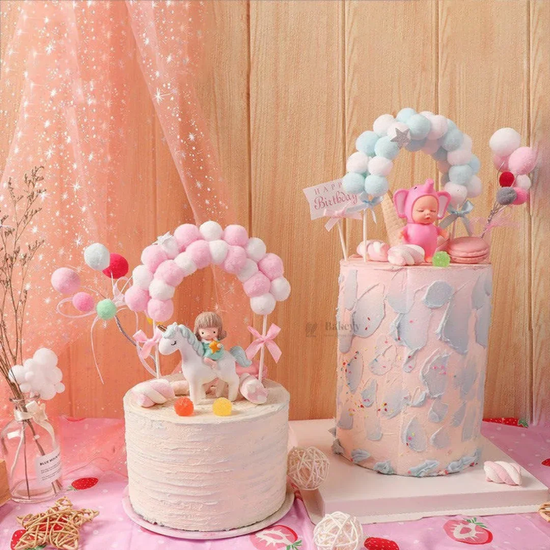 7 inch | Pom Pom Cake Topper Arch for Birthday & Baby Shower | Pastel Cake Decoration | Pack of 1 - Image 4