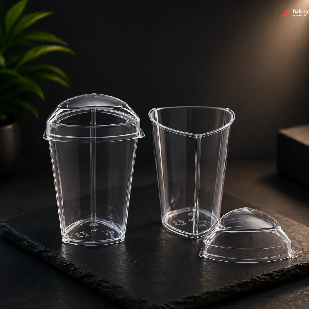 70 ml | PS-6 | Acrylic Triangle Dessert Cup with Lid - Image 4