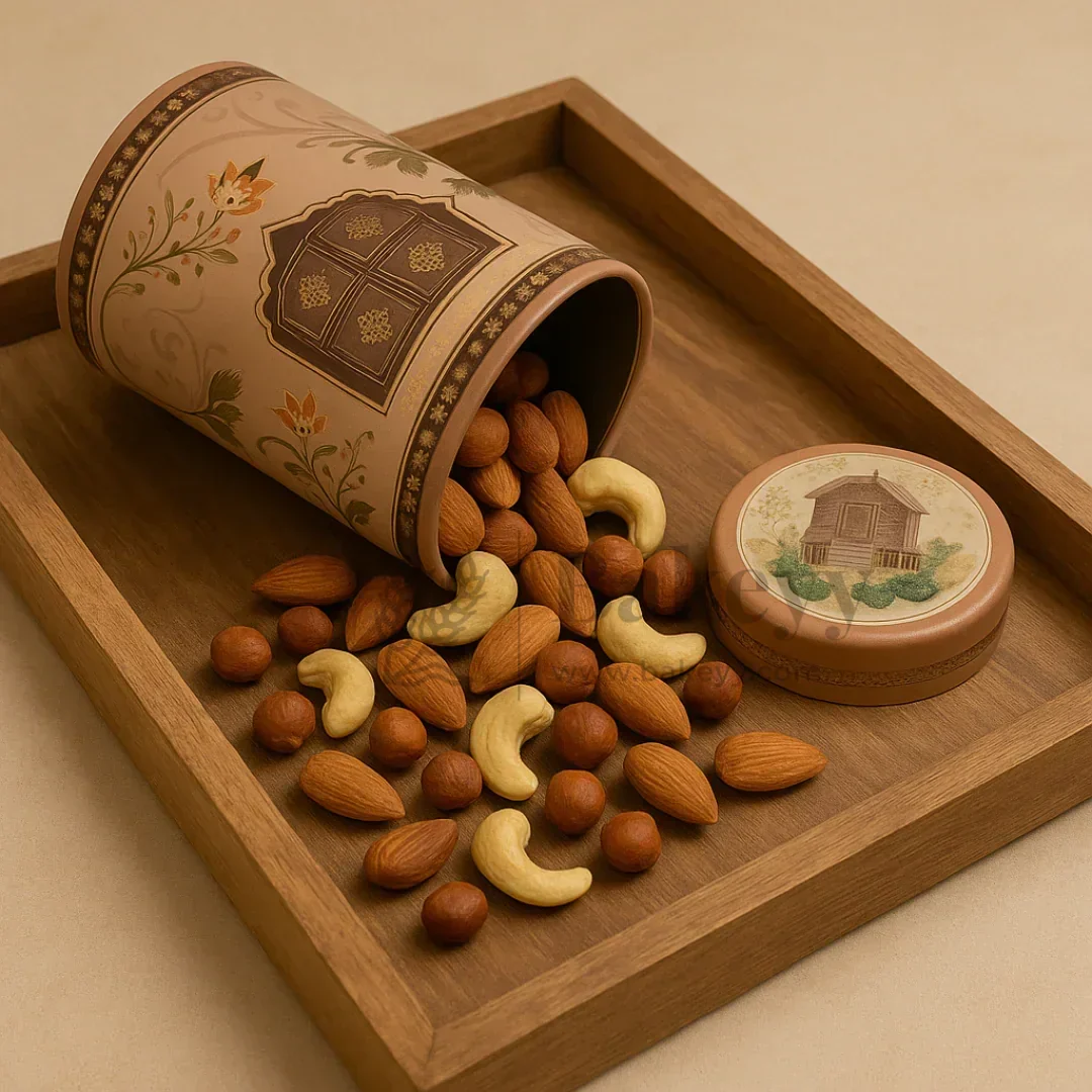 7x15 cm | Premium Brown & Rose Cylindrical Tin Box with Floral Arch Design | Pack of 1 - Image 4