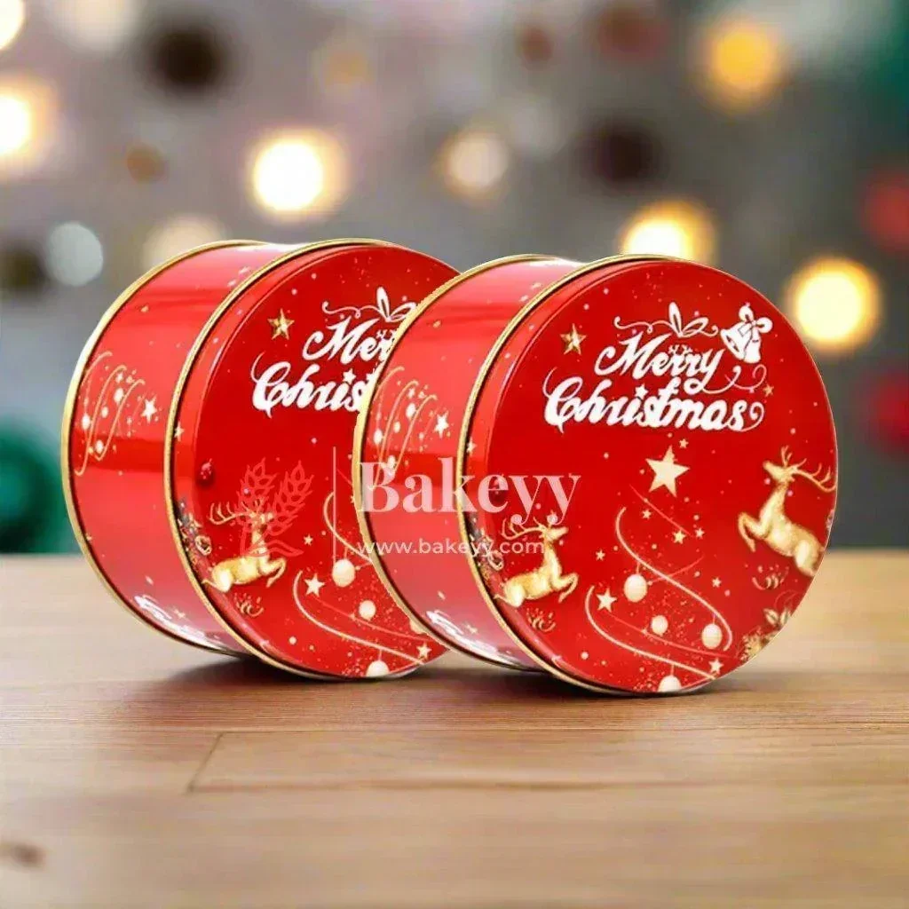 Christmas Themed Round Decorative Tin Box | Gift Box | Chocolate Box | Pack of 12 - Image 3