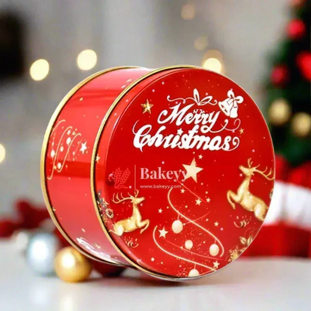 Christmas Themed Round Decorative Tin Box | Gift Box | Chocolate Box | Pack of 12 - Image 5