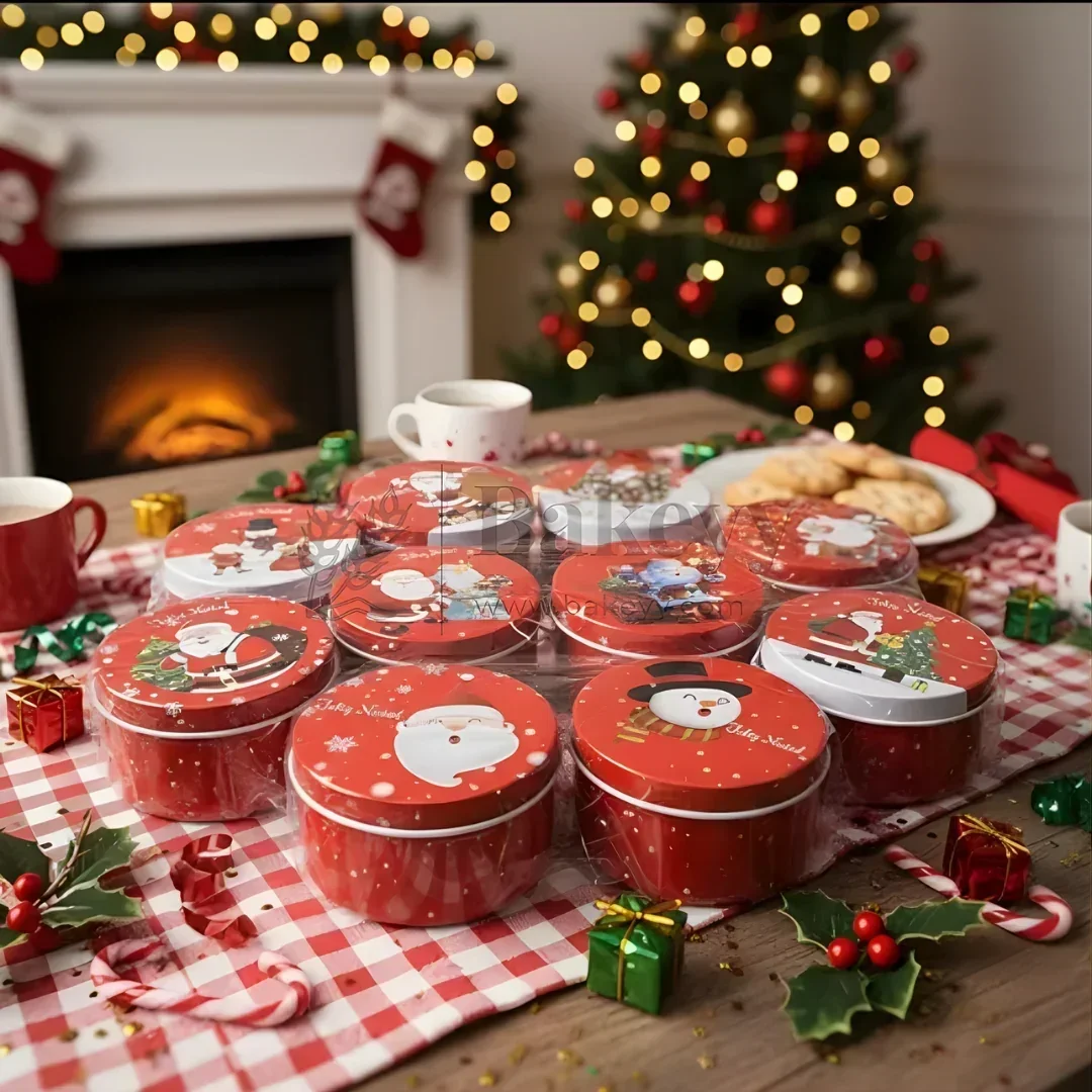 Christmas Themed Round Decorative Tin Box | Gift Box | Chocolate Box | Pack of 12 - Image 6