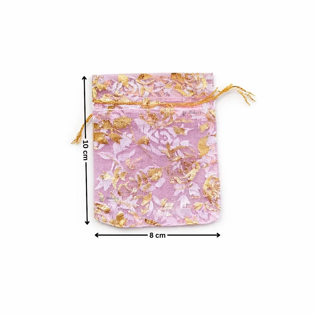 Printed Organza Potli Bags | Pink Color - Image 3