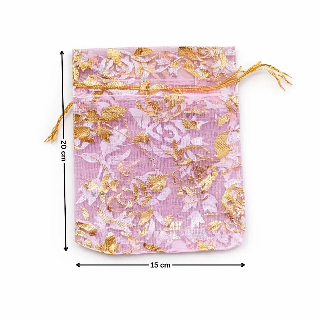 Printed Organza Potli Bags | Pink Color - Image 6