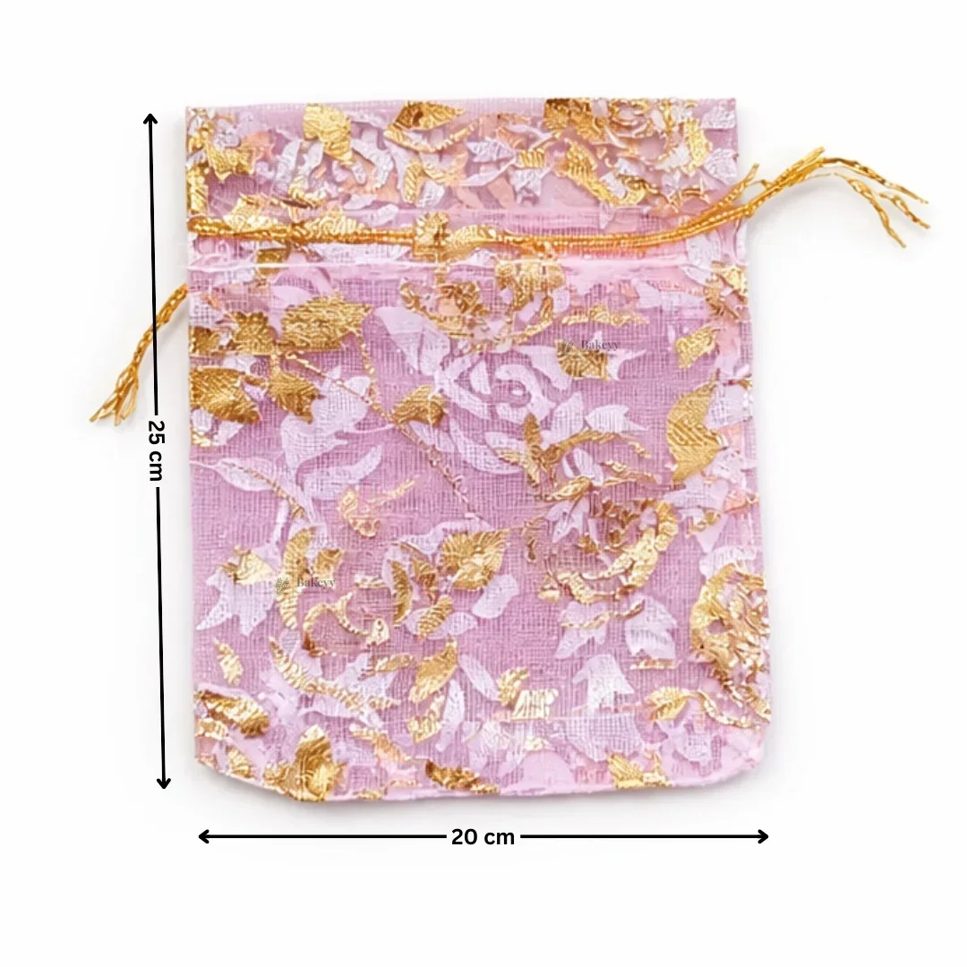 Printed Organza Potli Bags | Pink Color - Image 7