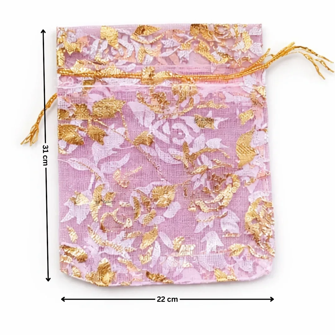 Printed Organza Potli Bags | Pink Color - Image 8