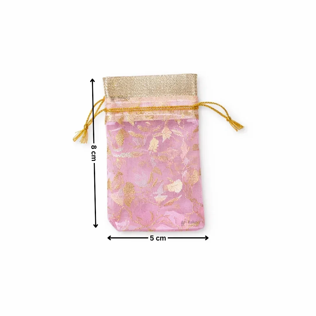 Printed Organza Potli Bags | Pink Color - Image 9