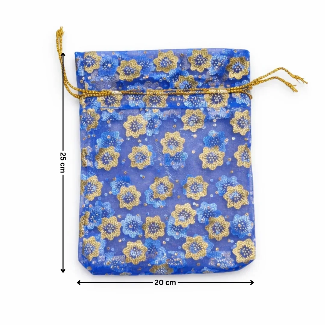 Printed Organza Potli Bags | Navy Blue Color - Image 5