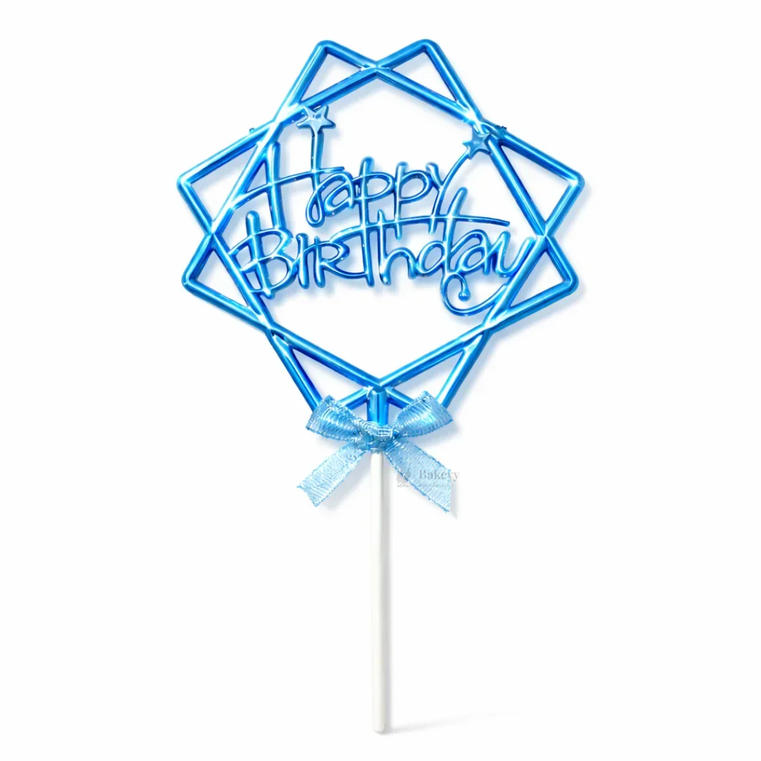 8.5 Inch | Metallic Blue Happy Birthday Cake Topper with Ribbon | Metallic Blue | 1 Piece - Image 8