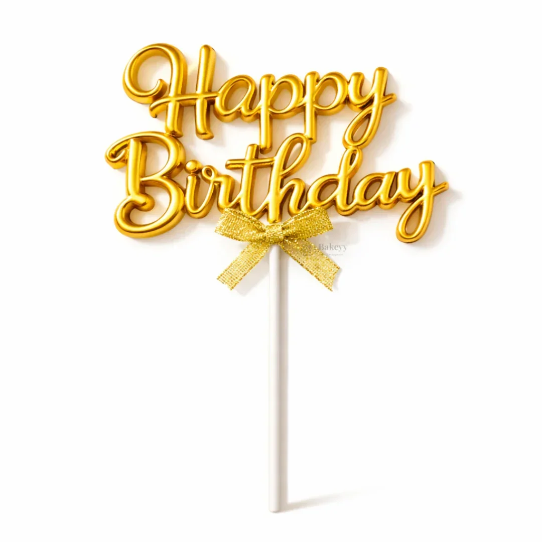 8.5 Inch | Metallic Gold Happy Birthday Cake Topper with Ribbon | Metallic Gold | 1 Piece - Image 10