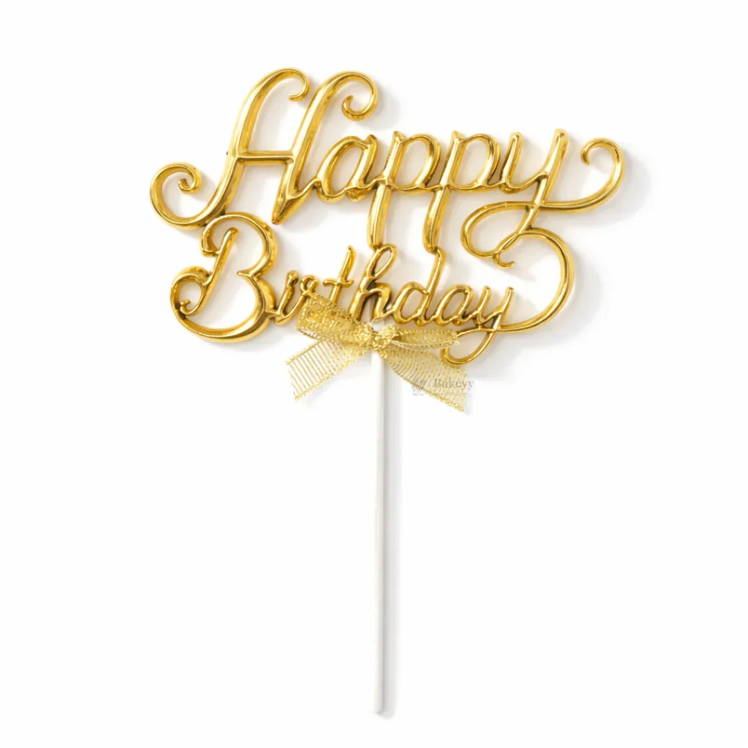 8.5 Inch | Metallic Gold Happy Birthday Cake Topper with Ribbon | Metallic Gold | 1 Piece - Image 11