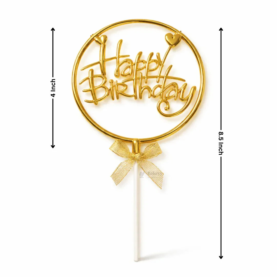8.5 Inch | Metallic Gold Happy Birthday Cake Topper with Ribbon | Metallic Gold | 1 Piece - Image 5