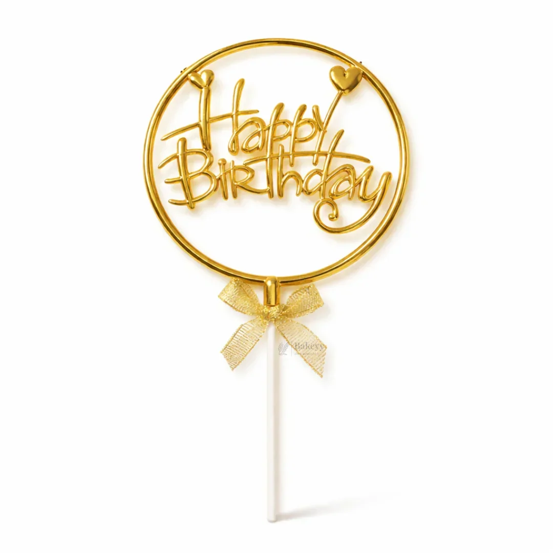 8.5 Inch | Metallic Gold Happy Birthday Cake Topper with Ribbon | Metallic Gold | 1 Piece - Image 8
