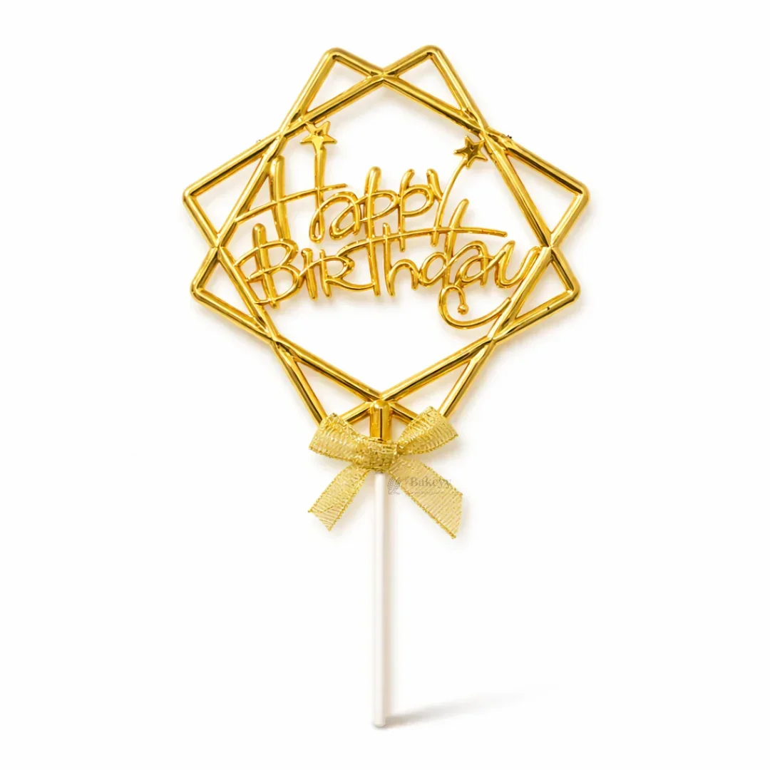 8.5 Inch | Metallic Gold Happy Birthday Cake Topper with Ribbon | Metallic Gold | 1 Piece - Image 9