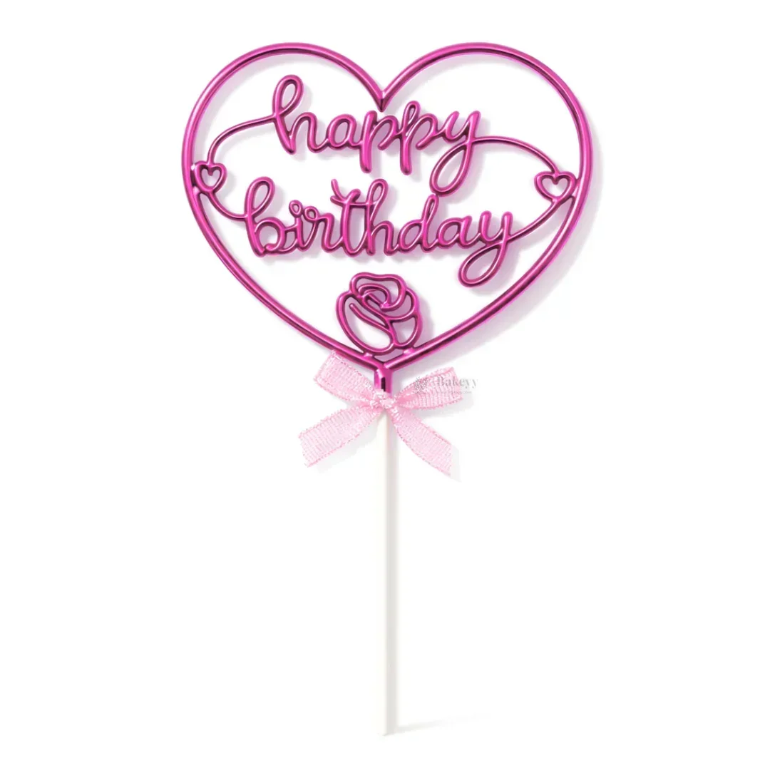 8.5 Inch | Metallic Pink Happy Birthday Cake Topper with Ribbon | Metallic Pink | 1 Piece - Image 10