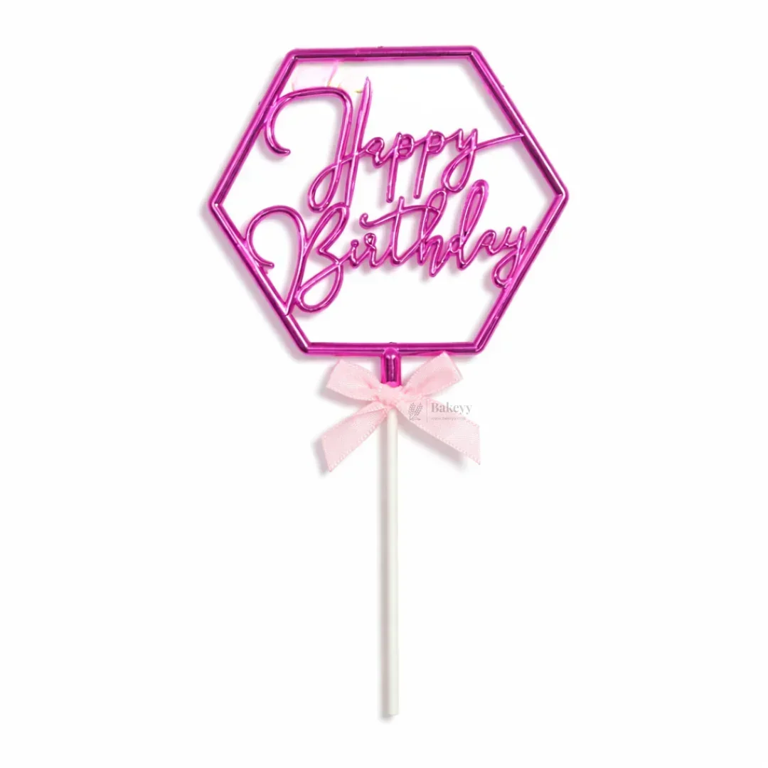 8.5 Inch | Metallic Pink Happy Birthday Cake Topper with Ribbon | Metallic Pink | 1 Piece - Image 11