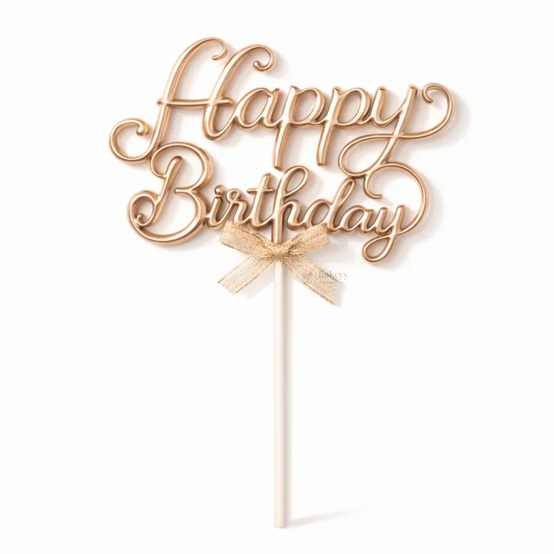 8.5 Inch | Metallic Rose Gold Happy Birthday Cake Topper with Ribbon | Metallic Rose Gold | 1 Piece - Image 10