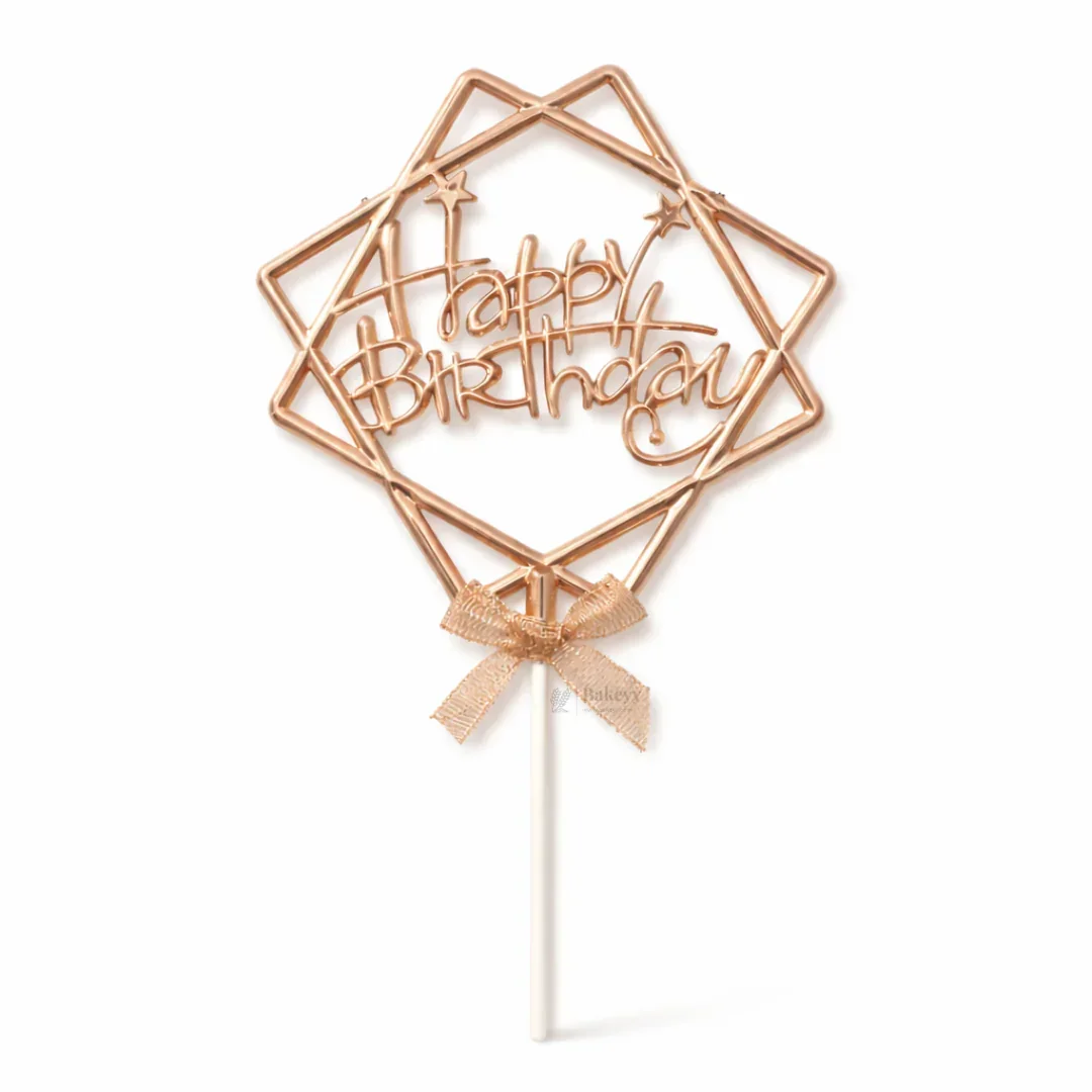 8.5 Inch | Metallic Rose Gold Happy Birthday Cake Topper with Ribbon | Metallic Rose Gold | 1 Piece - Image 6