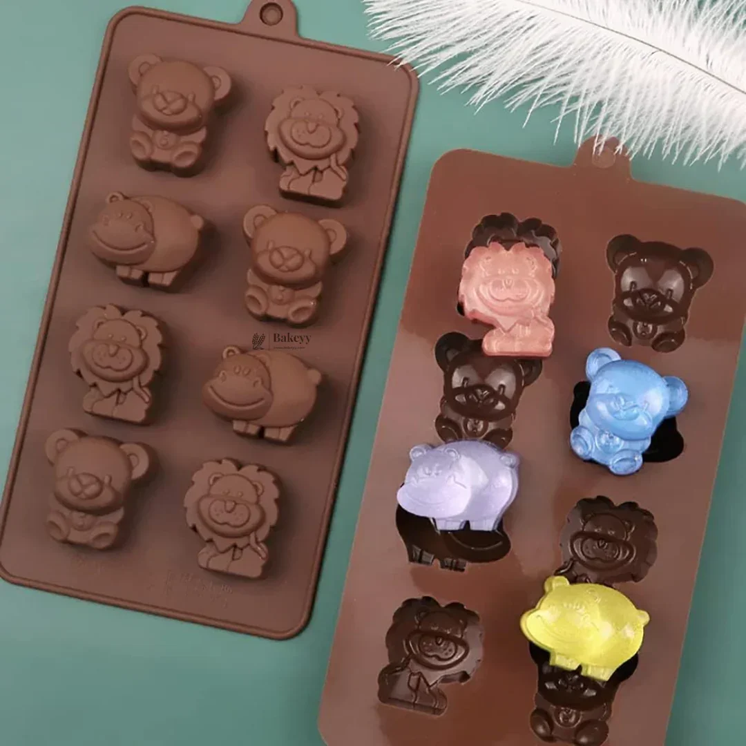 8-Cavity | Bear, Lion and Hippo Shape Silicone Chocolate Mold | Non-Stick Baking & Candy Making Tray | 1 Piece - Image 3