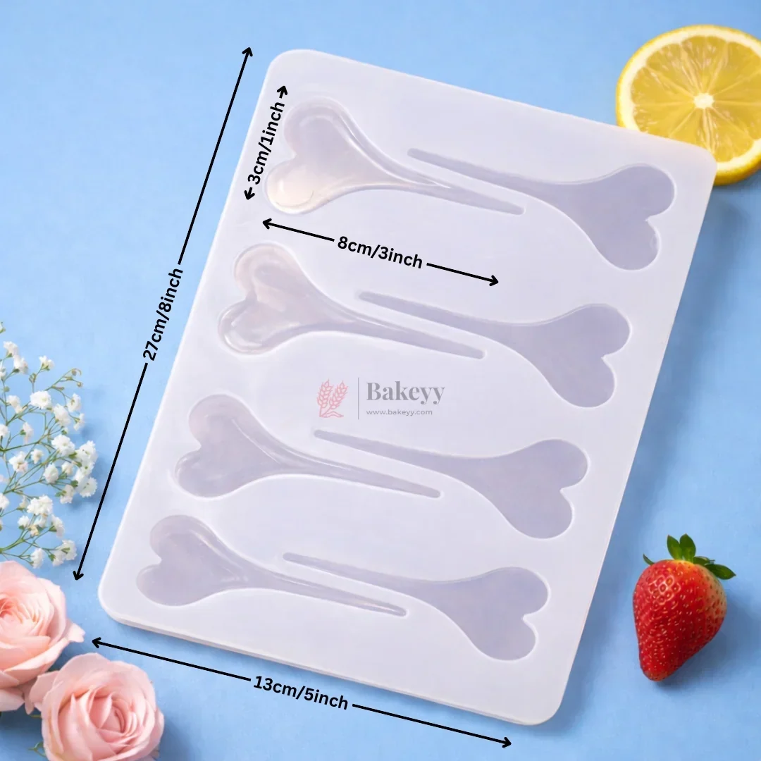 8 Cavity Heart Spoon Chocolate Garnishing Silicone Mould | Cake & Dessert Decoration Sheet | Pack of 1 - Image 3