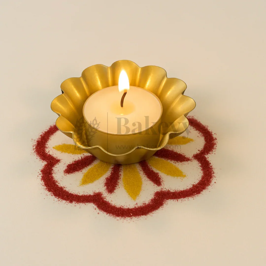 8 cm | Scallop Flower-Shaped Metal Plate Diya | 1 Piece - Image 3