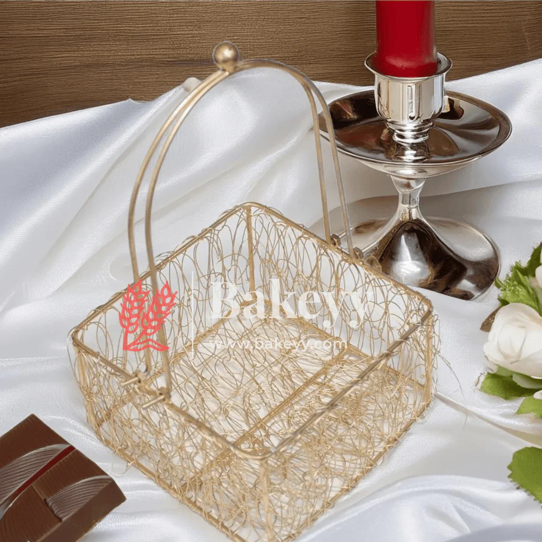 Without Handle || Decorative Gold Metal Hamper Basket For Gifting Square