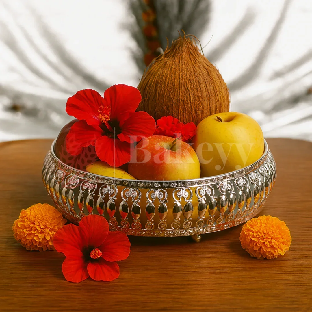 8 Inch | Elegant Silver Plated Decorative Pooja Thali | Round Metal Tray Home Decor Items | Decorative Tray - Image 3