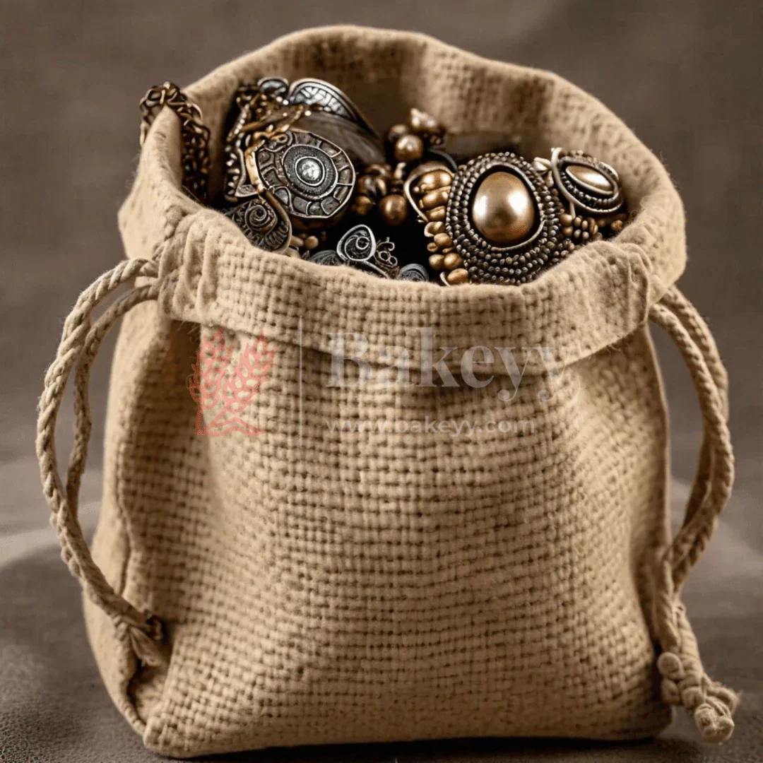 Jute Potli Bags Natural Colour Drawstring Gift Bags for Return Gifts - Pack of 50 - Image 3
