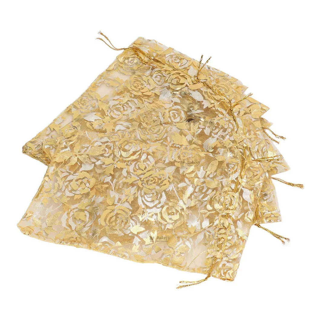 Printed Organza Potli Bags | Gold Color - Image 2