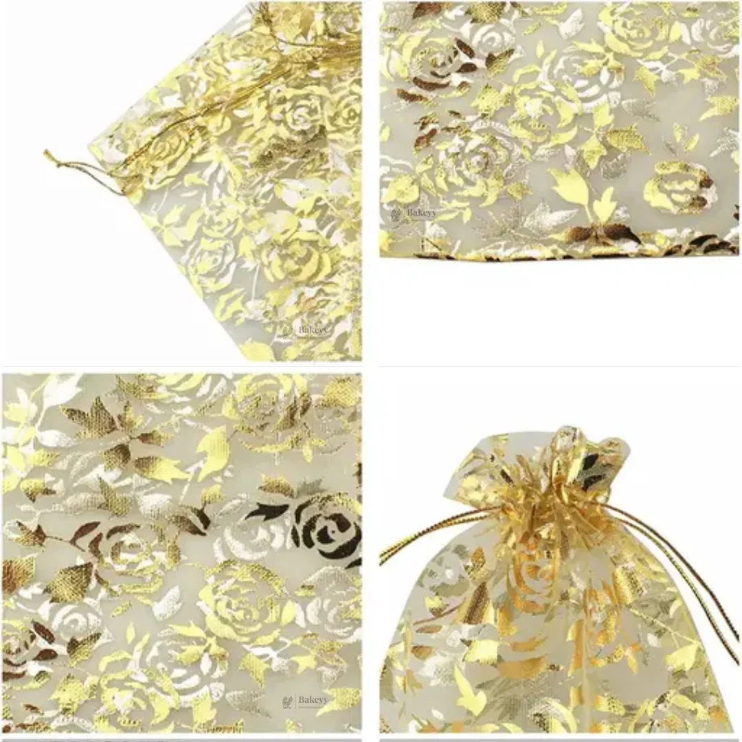 Printed Organza Potli Bags | Gold Color - Image 3