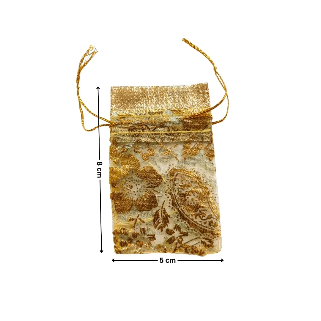Printed Organza Potli Bags | Gold Color - Image 4