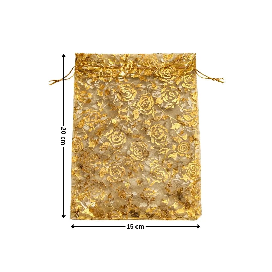 Printed Organza Potli Bags | Gold Color - Image 5