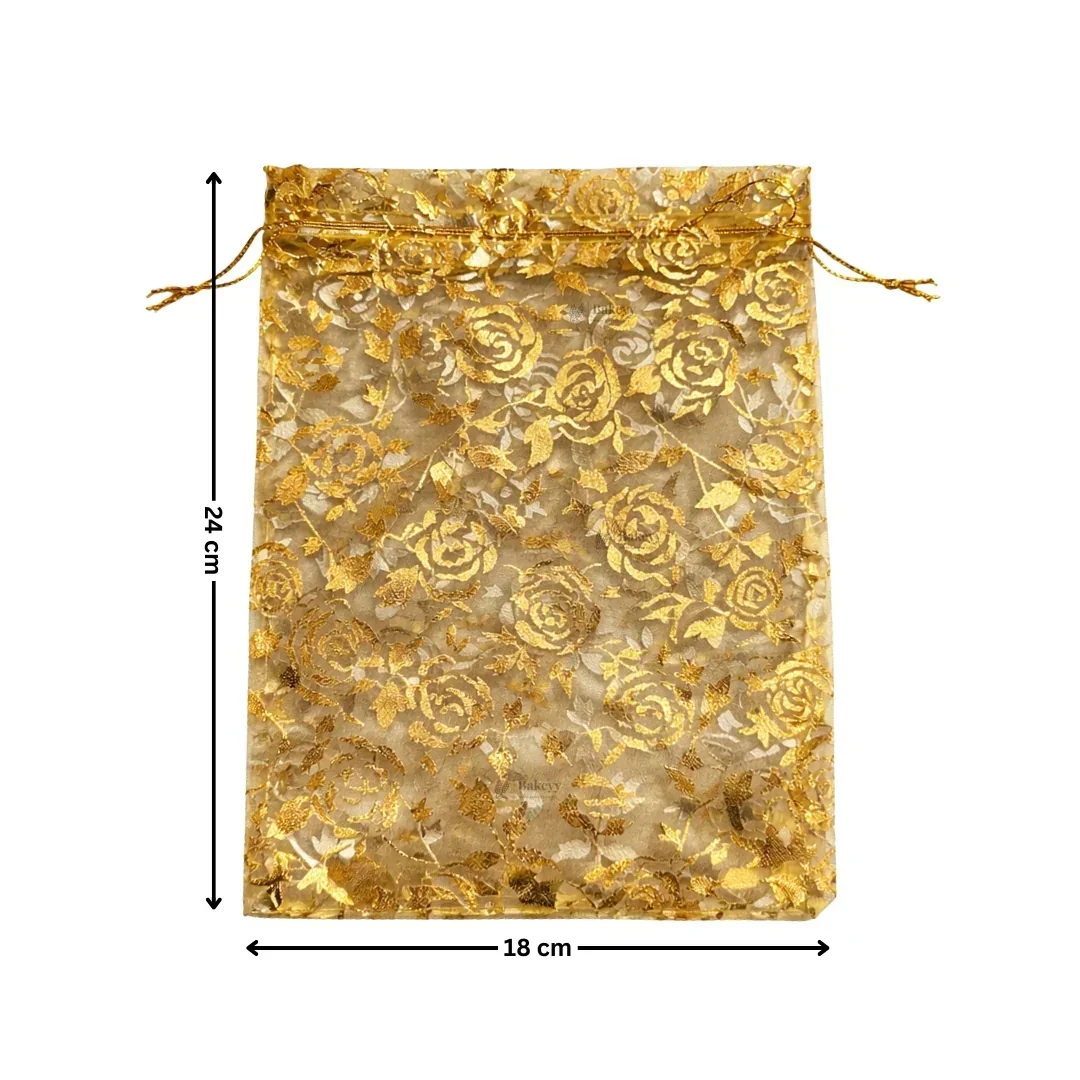 Printed Organza Potli Bags | Gold Color - Image 6