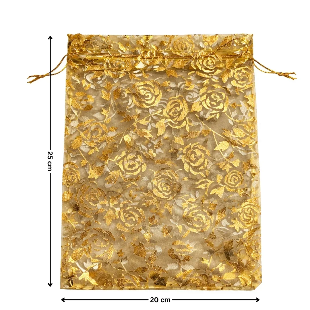 Printed Organza Potli Bags | Gold Color - Image 7