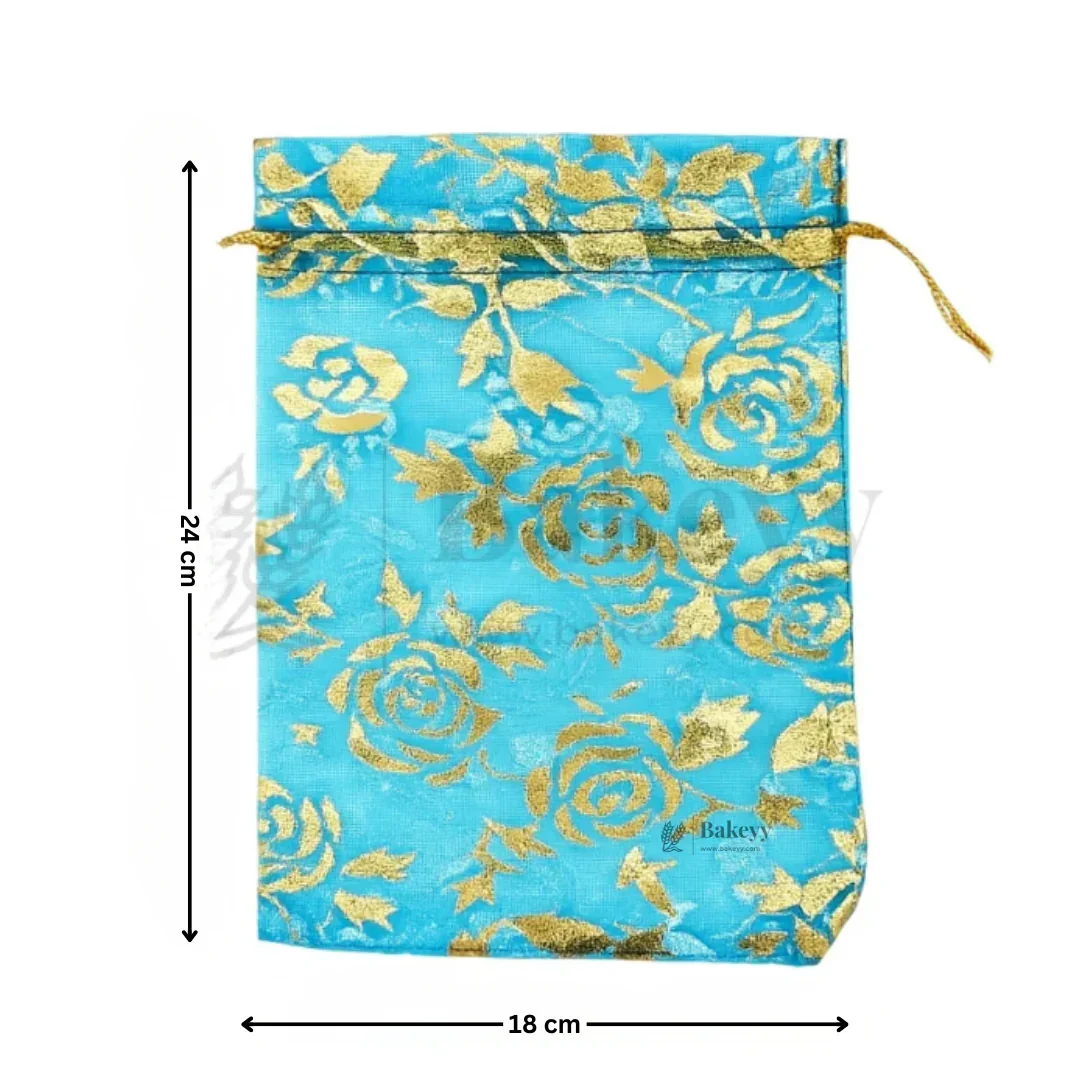 Printed Organza Potli Bags | Light Blue Color - Image 7